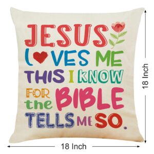 Gifts for Kids Bible Verse Quote Throw Pillow Covers, Jesus Loves Me Pillow case Cushion Case for Nursery Playroom Classroom,Kids Birthday Gift Ideas from Mom, Present for Christian Kids Christmas