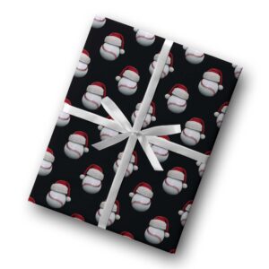 Cute Santa Hat Baseball Gift Wrap Thick Wrapping Paper Bball Themed Christmas Holiday Party Decoration (One 20 inch x 30 inch sheet)