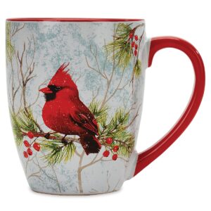 cardinal ceramic mug - 22oz large ceramic winter christmas mug, microwave dishwasher safe