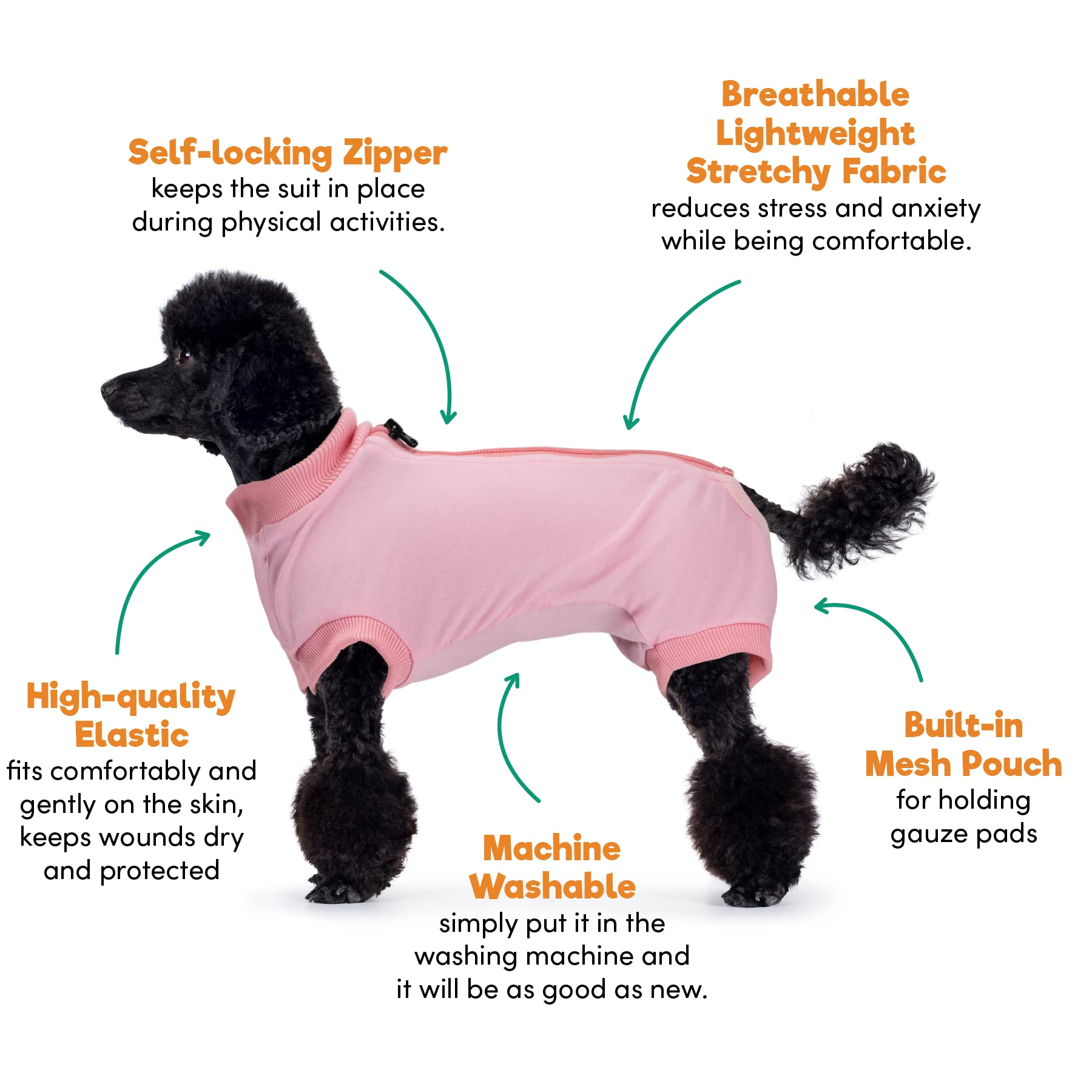 BENCMATE Dog Recovery Suit, After Surgery Dog Recovery Onesie, Professional Pet Zip Up Recovery Shirt Dog Abdominal Wound Bandages, Substitute E-Collar & Cone, Dog Onesie (Medium,Pink)