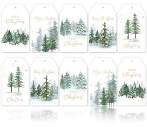 whaline 120pcs christmas paper gift tags watercolor christmas tree tags gold foil with hemp rope merry christmas holiday hanging labels gift tags for xmas winter diy gift party favor decor, 5 designs