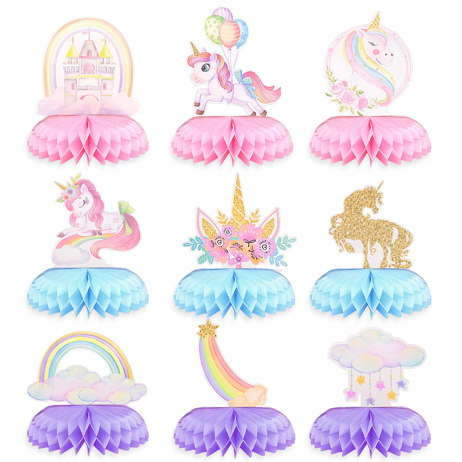 9 PCS Princess Party Honeycomb Centerpieces Decorations, Party Table Topper Decor for Girls Theme Birthday Baby Shower Christmas Party (Princess Theme)