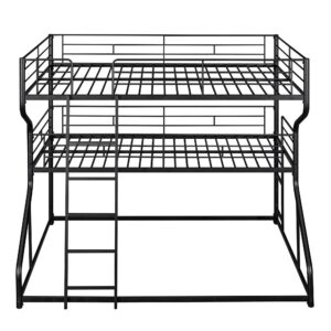 Triple Bunk Bed Full XL Over Twin Queen Metal Heavy-Duty 3 Beds Frame for Multi-Kids Boys Girls Teens Adults, Black