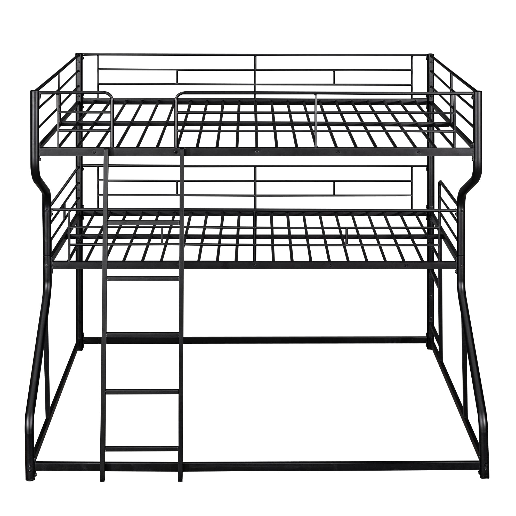 Triple Bunk Bed Full XL Over Twin Queen Metal Heavy-Duty 3 Beds Frame for Multi-Kids Boys Girls Teens Adults, Black