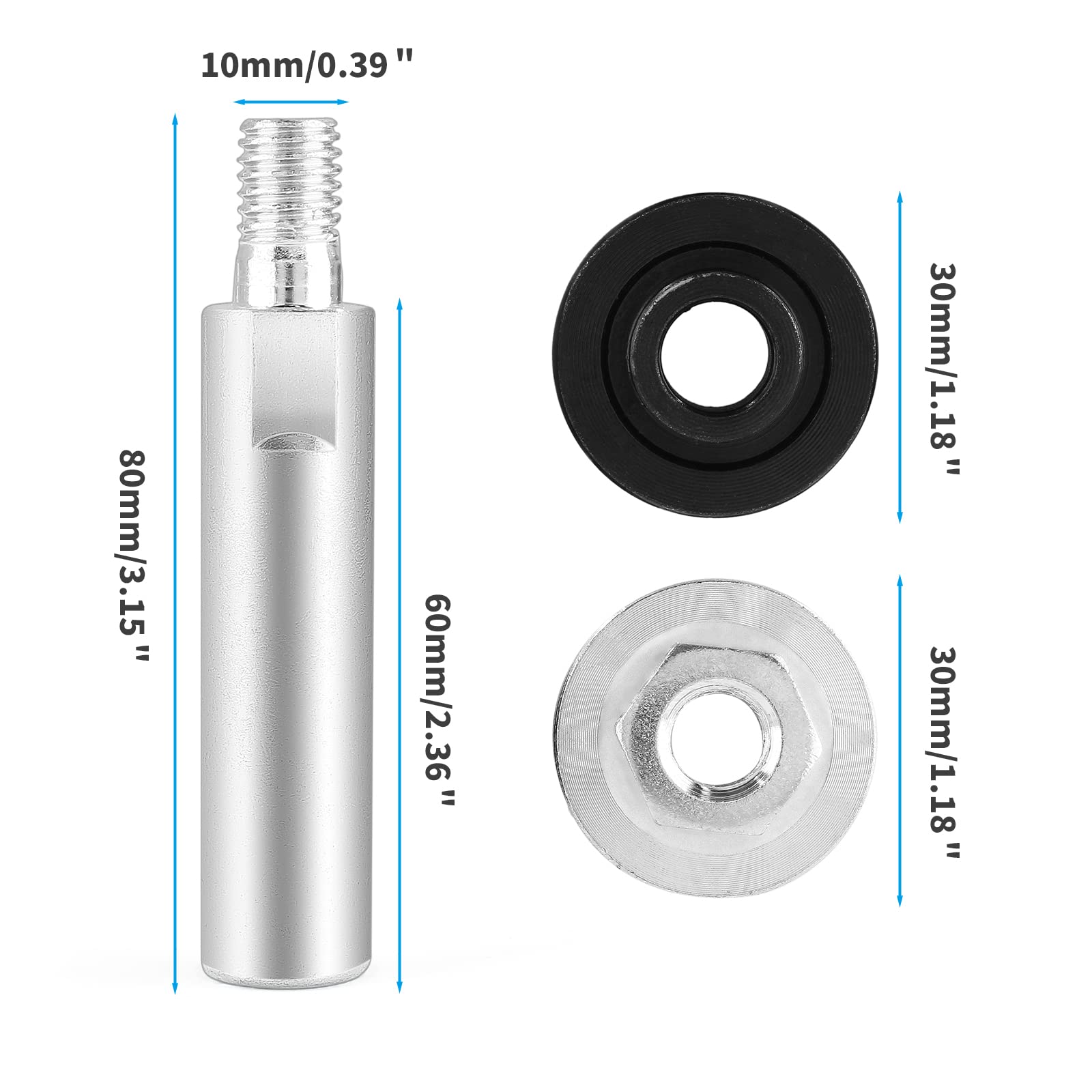 Kyuionty 3 Pcs M10 Angle Grinder Extension Connecting Rod, 80mm Angle Grinder Extension Shaft Set Polishing Machine Adapter Lever for 100 Type Angle Grinder and Polisher