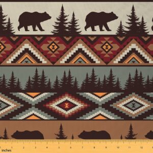 erosebridal rustic bear fabric by the yard,western aztec upholstery decorative fabric,farmhouse hunting animal indoor outdoor fabric,woodland trees diy waterproof fabric,beigh black,2 yards