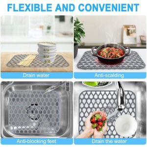 LucyPhy Silicone Sink Mat for Kitchen Sink Good Grips Non-slip Sink Protector Sink Mat Grid for Bottom of Farmhouse Sink(No Hole,Gray,2PCS)