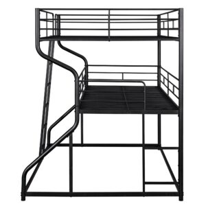 Triple Bunk Bed Full XL Over Twin Queen Metal Heavy-Duty 3 Beds Frame for Multi-Kids Boys Girls Teens Adults, Black