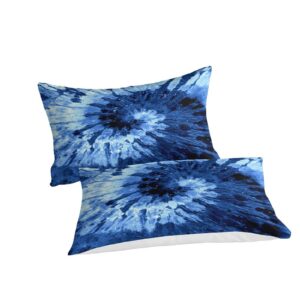 Blue Tie Dye Bedding Set Blue Tie Dye Bedding Cover Spiral Tie Dyed Printed Bed Comforter Cover Set,Boho Bohemian Hippie Bedding Sets Full Size Abstract Printed Quilt Cover Full（203x228cm）