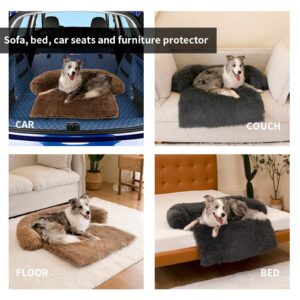 WELLYELO Dog Couch Bed 45In Extra Large Calming Dog Beds Sofa Protector Couch Beds for Large, Extra Dogs Fluffy Plush Dog Mats for Furniture Protector with Washable Cover (45x37x6, Gray)