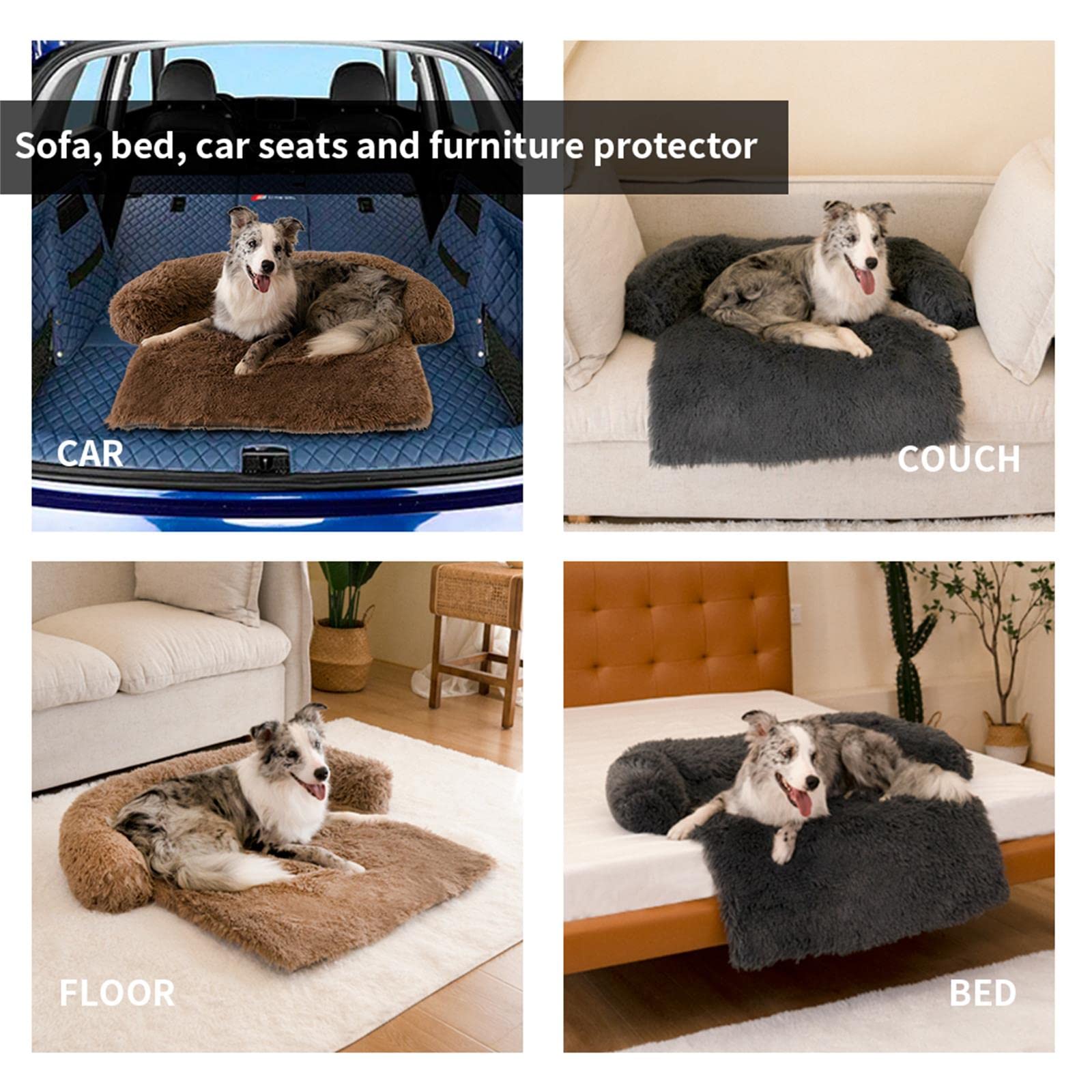 WELLYELO Dog Couch Bed 45In Extra Large Calming Dog Beds Sofa Protector Couch Beds for Large, Extra Dogs Fluffy Plush Dog Mats for Furniture Protector with Washable Cover (45x37x6, Gray)