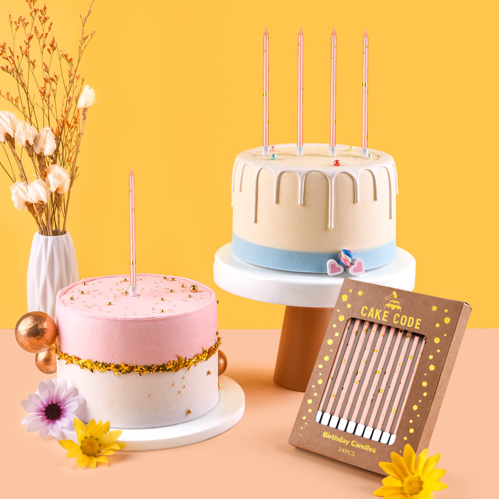 CAKE CODE Pink Gold Long Thin Birthday Candles, Cake Candles, Birthday Parties, Wedding Decorations, Party Candles