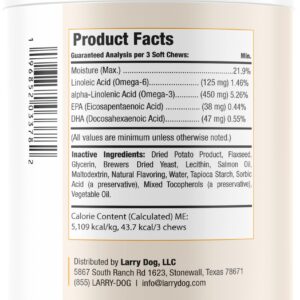 Salmon Oil for Dogs Skin and Coat by Larry | Dog Supplements for Itchy Skin & Allergy Relief | Omega 3, 4, DHA, & EPA for Skin, Coat, Bone, & Joint Health | for All Breeds & Sizes, (120 Soft Chews)