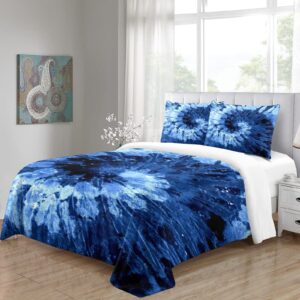 Blue Tie Dye Bedding Set Blue Tie Dye Bedding Cover Spiral Tie Dyed Printed Bed Comforter Cover Set,Boho Bohemian Hippie Bedding Sets Full Size Abstract Printed Quilt Cover Full（203x228cm）