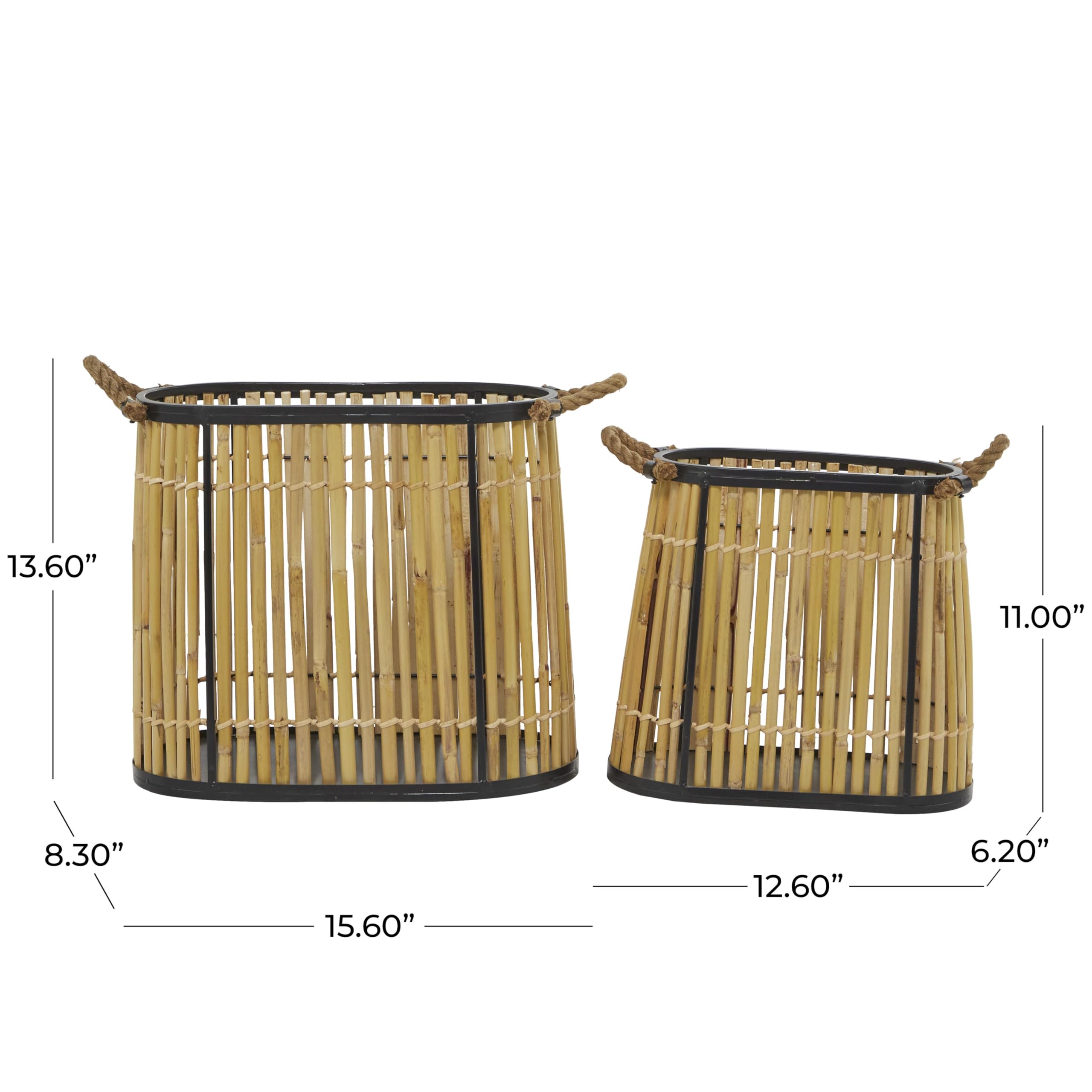 The Novogratz Wicker Handmade Slatted Frame Storage Basket with Handles, Set of 2 19"W, 14"H, Brown