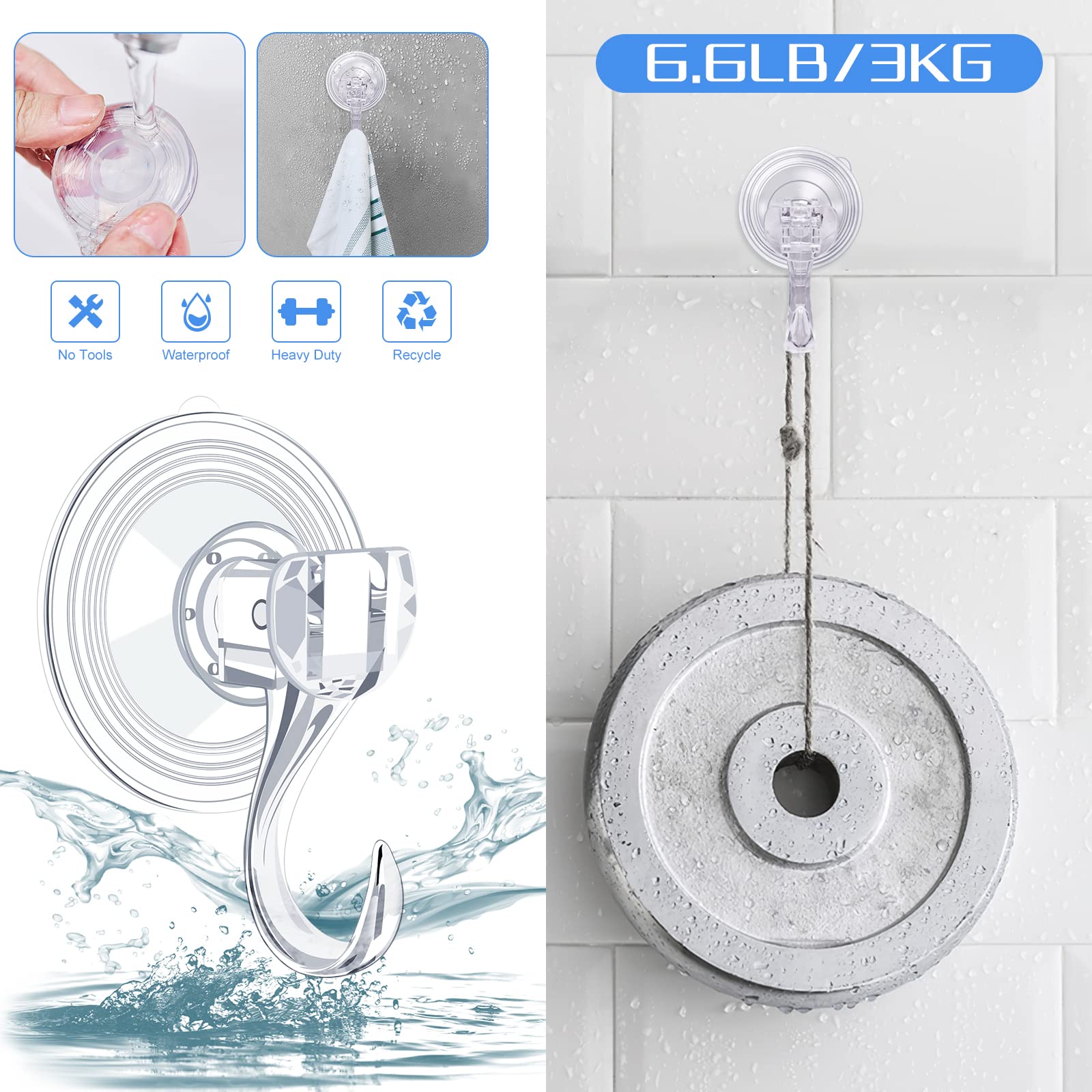 JUGEFORNI Wreath Hanger Suction Cup Hooks Reusable, 4 Pack Large Clear Heavy Duty Suction Hooks Hold 20 lb, Kitchen Bathroom Window Shower Suction Hanger for Wreaths, Towels, Loofah, Glass Door