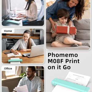 Phomemo M08F Portable Printers Wireless for Travel, Support 8.5" X 11" US Letter,Bluetooth Thermal Printer Compatible with iOS, Android, Laptop, Inkless Mobile Printer for Travel, Office, Home, Cyan