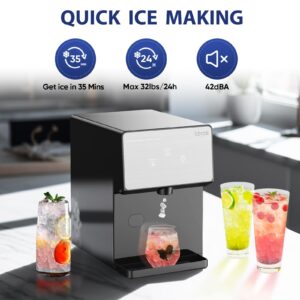 KBICE 2.0 Countertop Nugget Ice Maker with Soft Chewable Ice, 32lbs in 24Hrs, LED Touch Panel, Self-Cleaning Ice Maker with Automatic Dispensing