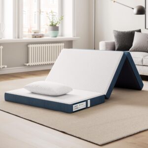 linsy living twin size folding mattress with extra waterproof cover, 4 inch tencel trifold mattress, twin memory foam mattess, foldable, portable, easy storage sofa bed, twin size, 74" * 38"