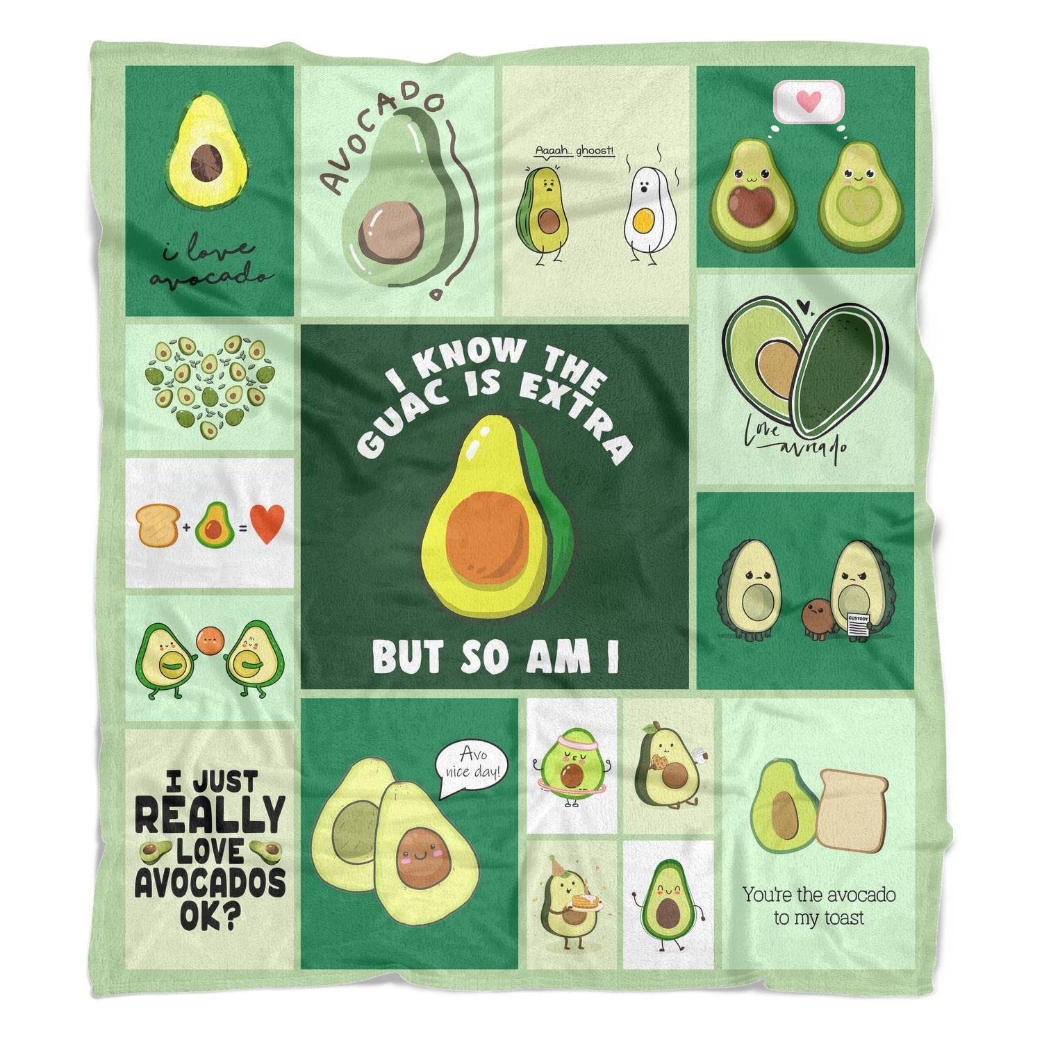 Avocado Blanket Flannel Throw Blanket Cartoon Fruits Cute for Daughter Son Child Teenager Snuggle Comfortable All Seasons Super Soft Bed Sofa Couch Foldable Unisex 130x150 Green 50x60