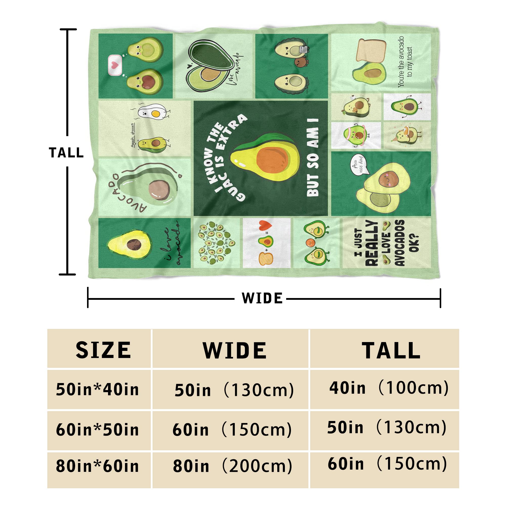 Avocado Blanket Flannel Throw Blanket Cartoon Fruits Cute for Daughter Son Child Teenager Snuggle Comfortable All Seasons Super Soft Bed Sofa Couch Foldable Unisex 130x150 Green 50x60