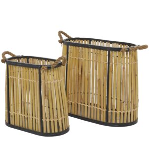 The Novogratz Wicker Handmade Slatted Frame Storage Basket with Handles, Set of 2 19"W, 14"H, Brown