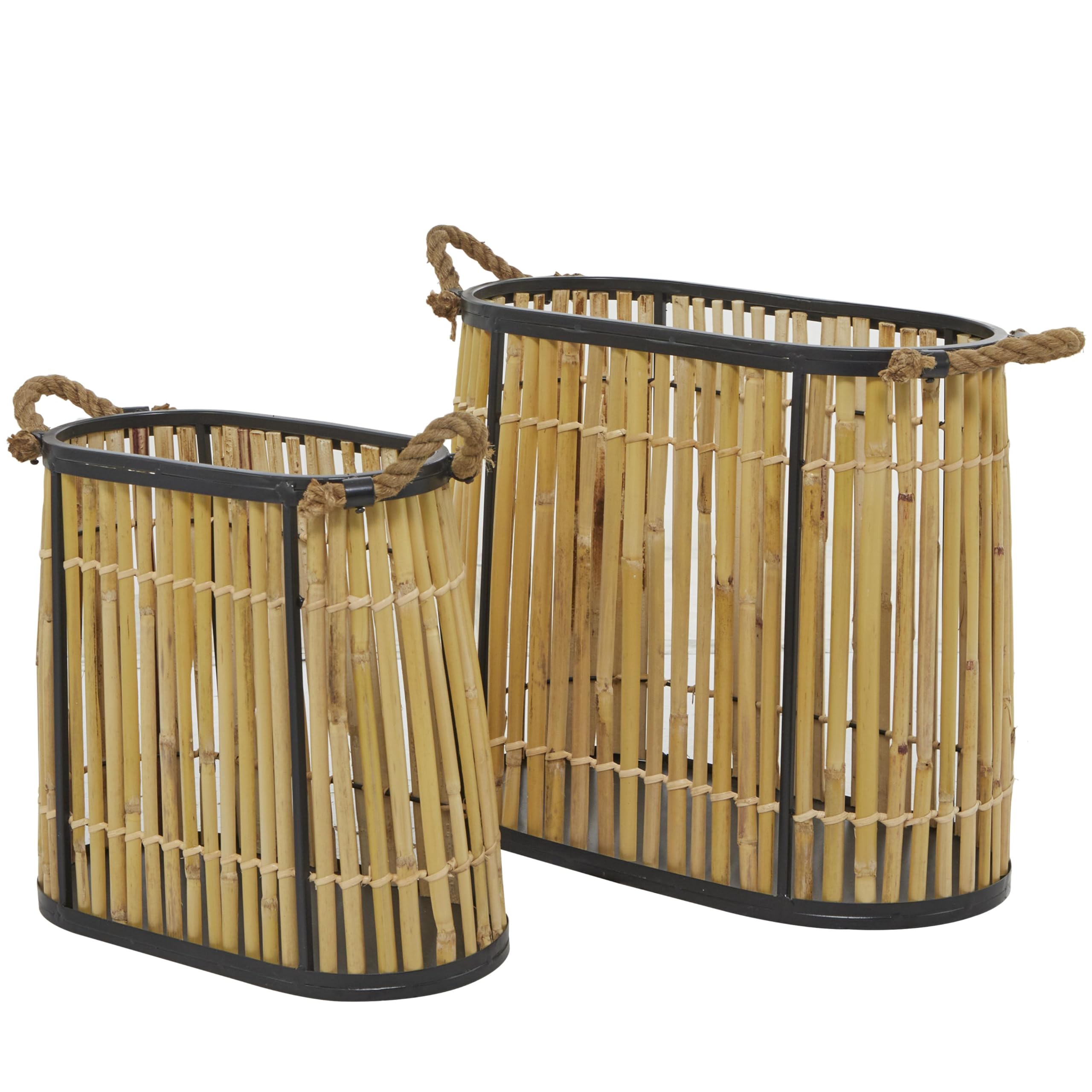 The Novogratz Wicker Handmade Slatted Frame Storage Basket with Handles, Set of 2 19"W, 14"H, Brown