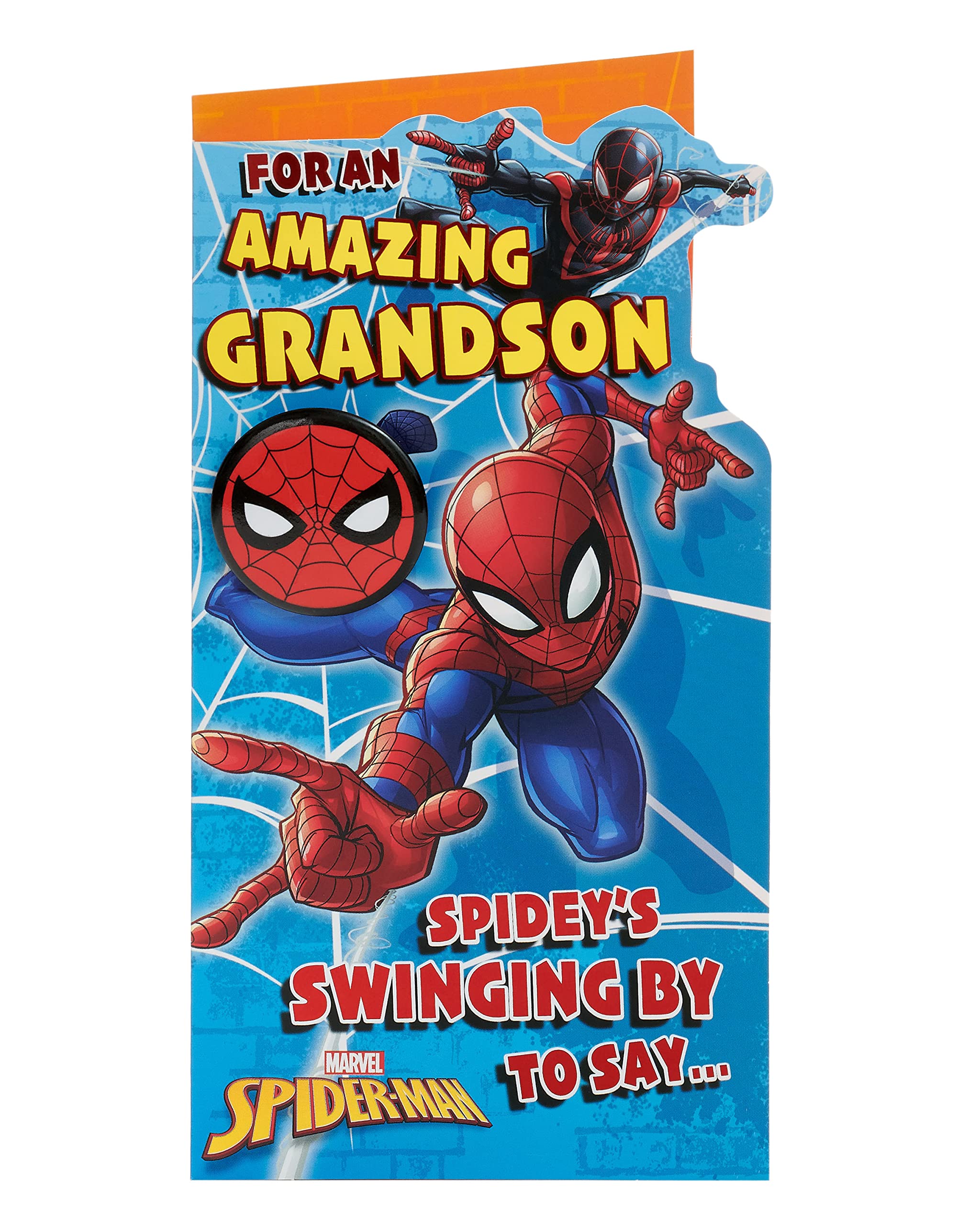 UK Greetings Marvel Spider-Man Birthday Card for Grandson With Envelope and Badge,Multi,121 mm x 229 mm