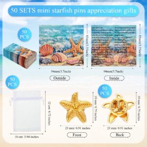 Unittype 50 Pack Starfish Story Gifts Starfish Lapel Pin on Appreciation Cards with Bags You Make a Difference Employee Appreciation Thank You Gifts Camp Gifts for Girls Boys Students(Gold)