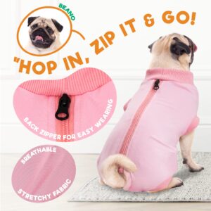 BENCMATE Dog Recovery Suit, After Surgery Dog Recovery Onesie, Professional Pet Zip Up Recovery Shirt Dog Abdominal Wound Bandages, Substitute E-Collar & Cone, Dog Onesie (Medium,Pink)