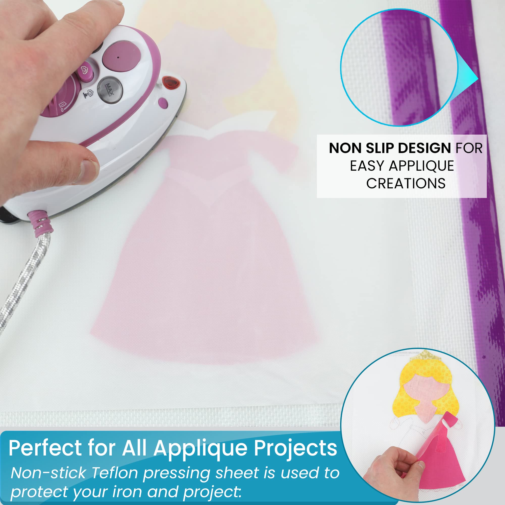 Applique Fusing Mat 17"x24" (43cm x 61cm) with Bonus Applique Pressing Sheet and Handy Storage Tube - A Great Silicone Mat and Applique Teflon Sheet for Arts and Fusible Web Fabric Crafts