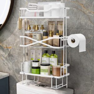 Ronanemon Over The Toilet Storage,Bathroom Organizer, Toilet Shelf with Toilet Paper Holder,Bathroom Shelf Over Toilet,3 Tier Toilet Storage Rack(White)