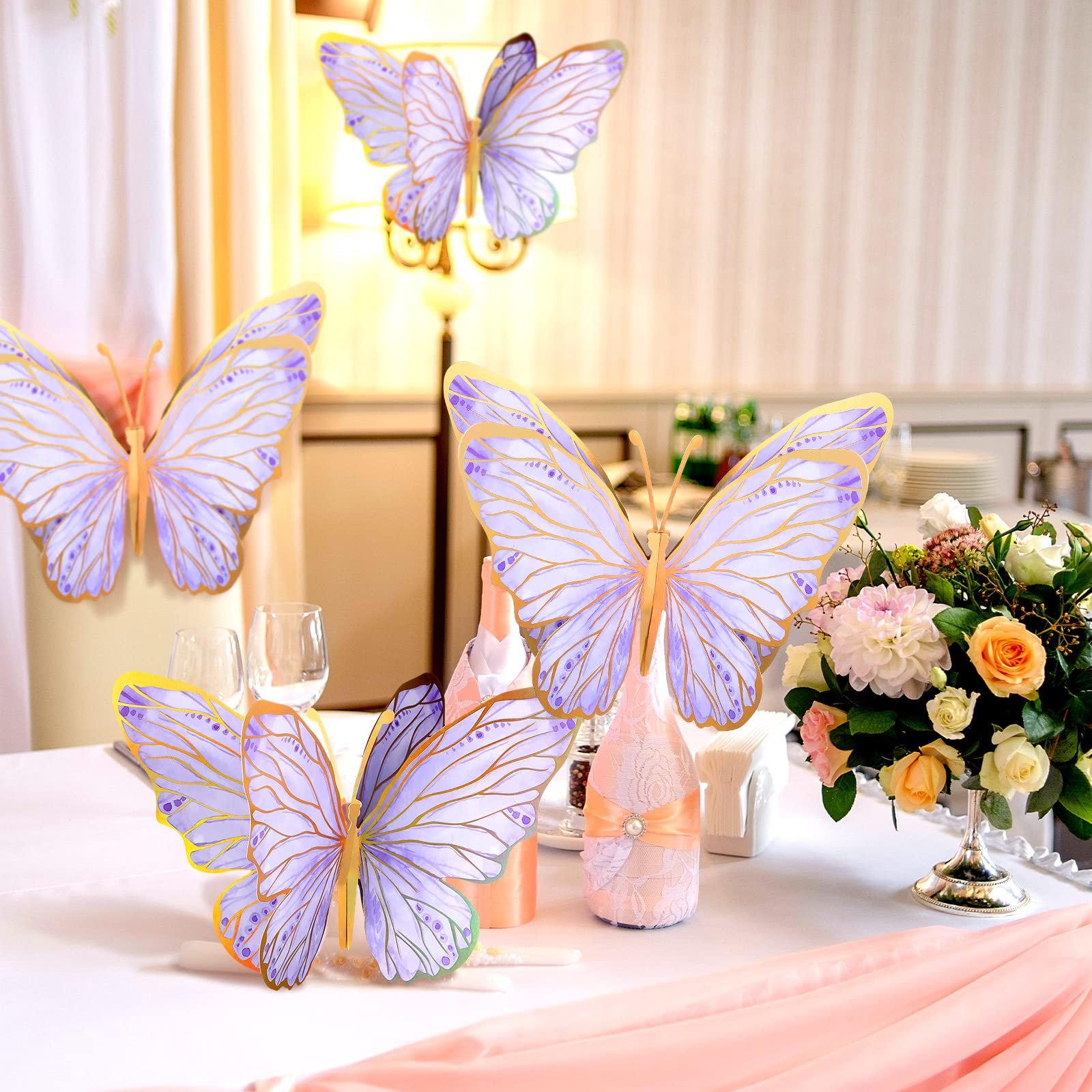 Geyee 10 Pcs Large Butterfly Centerpieces for Tables Butterfly Party Decorations 3D Paper Butterfly Table Toppers Centerpieces Wall Decor for Birthday Baby Shower Wedding Party Supplies(Purple)