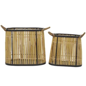 the novogratz wicker handmade slatted frame storage basket with handles, set of 2 19"w, 14"h, brown