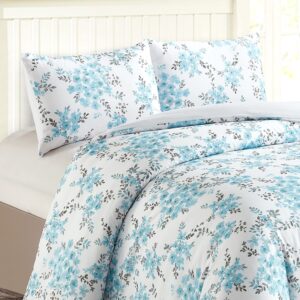 Style Quarters Duvet Cover Queen Size-100% Washed Microfiber Queen Duvet Cover Set 3 Pieces Bedding Set Includes 1 Duvet Cover and 2 Pillowcases Blue Floral Plant Bright Duvet Cover