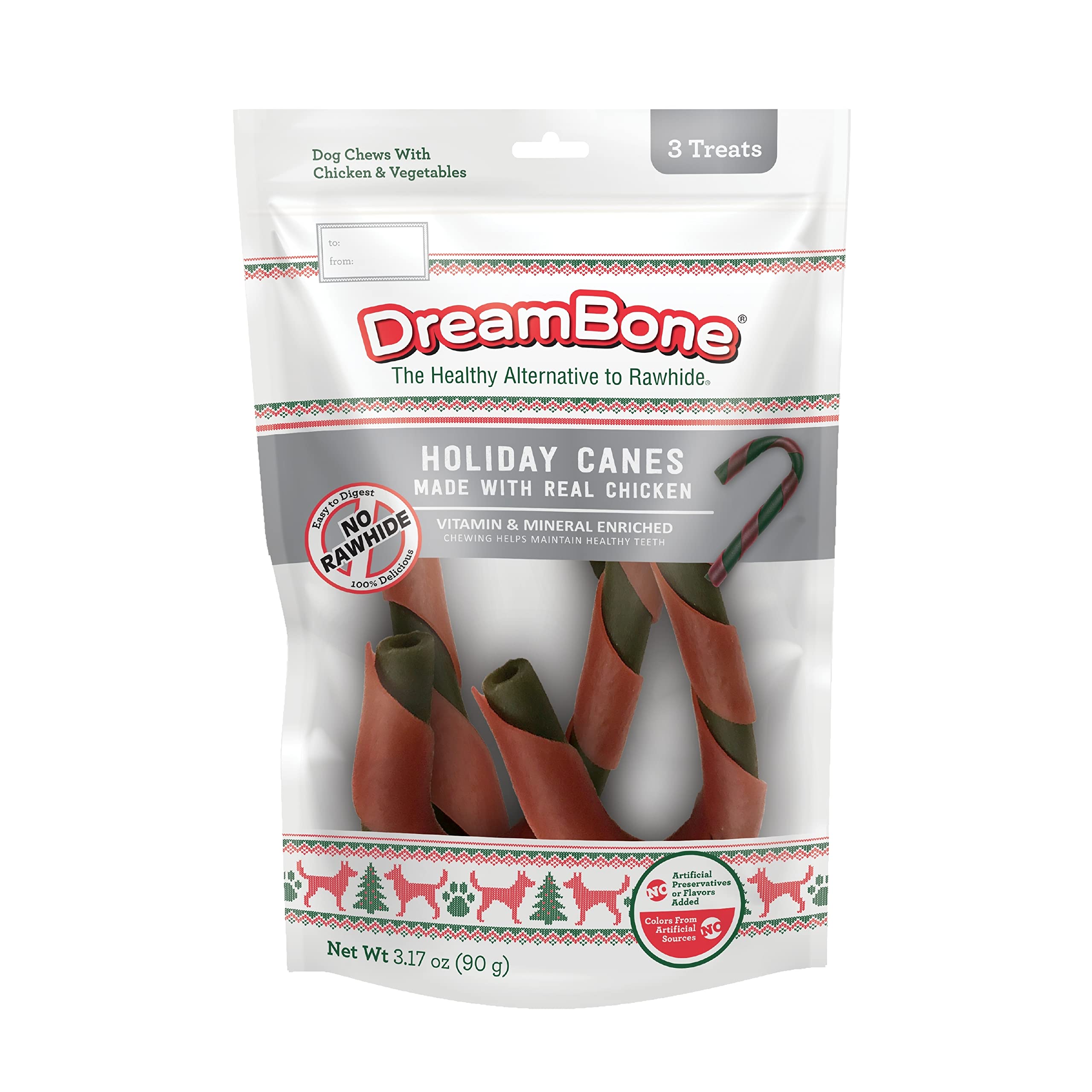 DreamBone Holiday Canes, 3 Count, Made with Real Chicken, Rawhide-Free Chews for Dogs