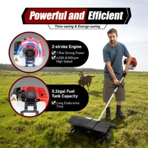 Artificial Grass Power Broom,2.3HP Handheld Gas Powered Sweeper Sweeper Driveway Turf Sweeper 52CC Lawn Sweeper Cleaning Tools