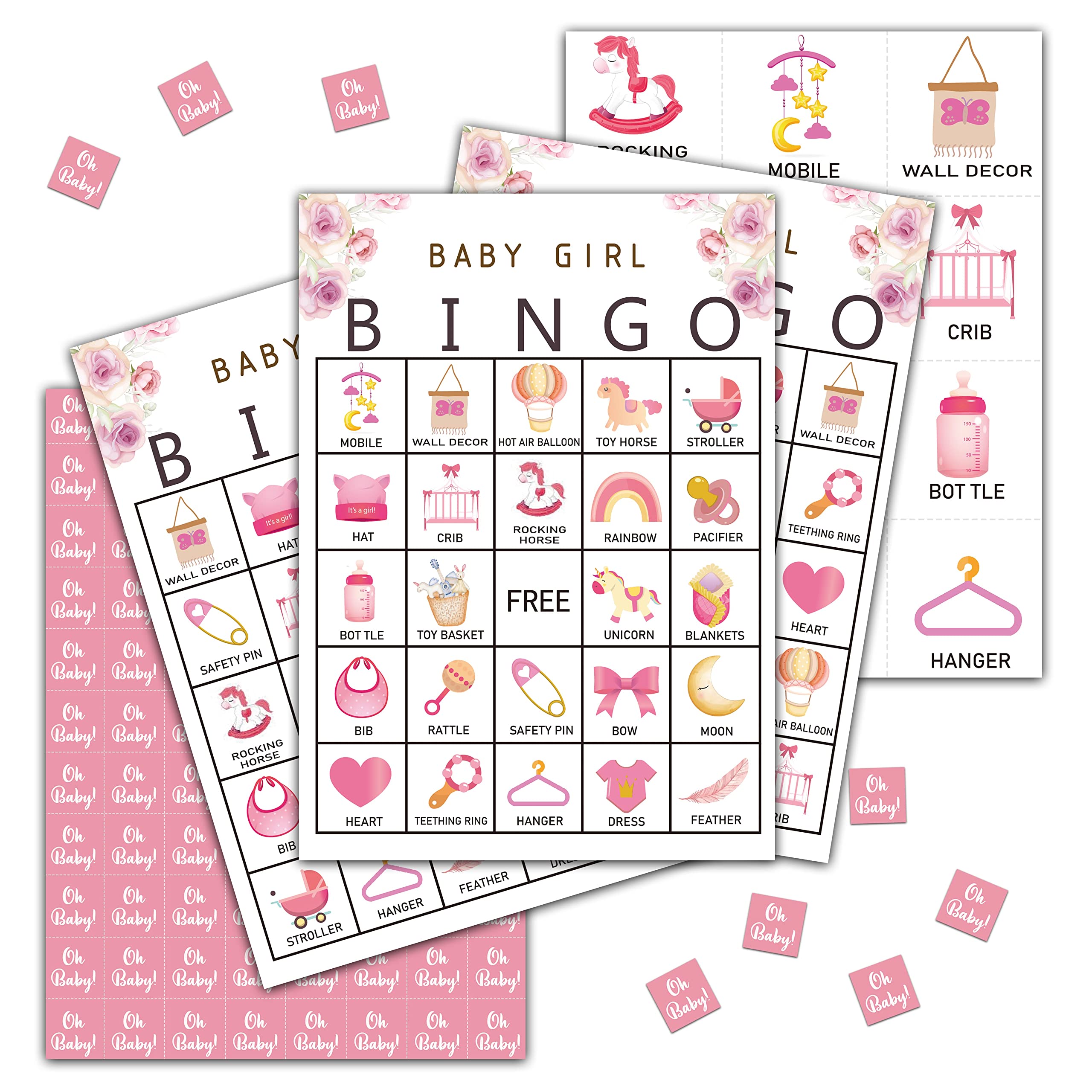 Baby Shower Bingo Games, Baby Bingo For Baby Shower, Floral Baby Girl Bingo Game, Gender Reveal Games, Baby Shower Decorations Favors, 24 Players Bingo Games For Baby Shower, Gender Reveal Party (A04)