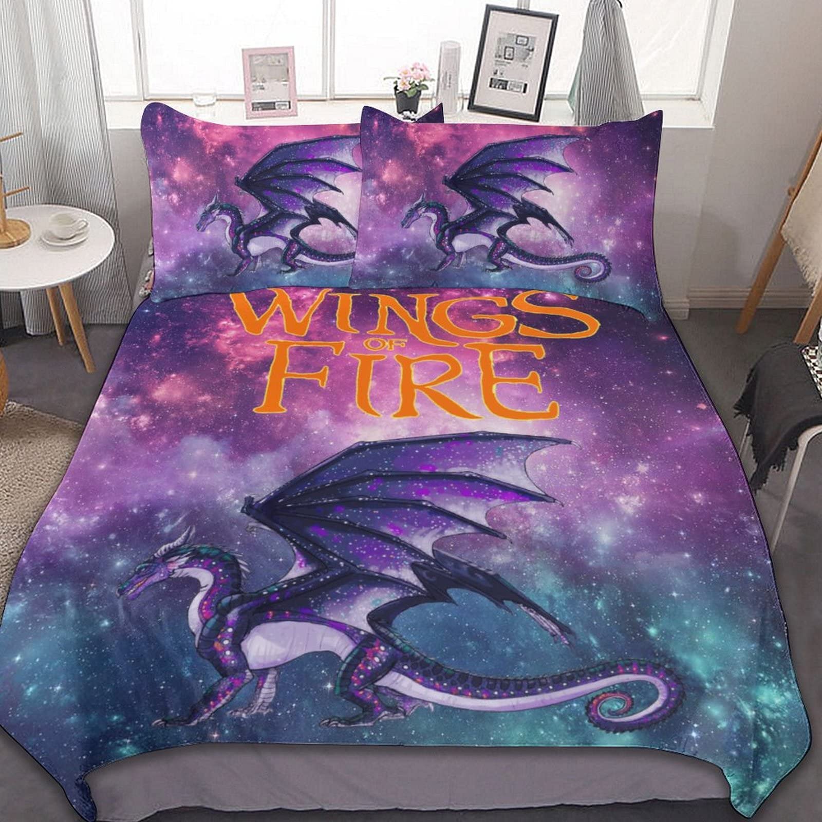 TZHIMEI 3-Piece Bedding Set Fire Dragons Wings Ultra Soft Duvet Cover with 2 Pillowcase Comforter Sets 86"x70"