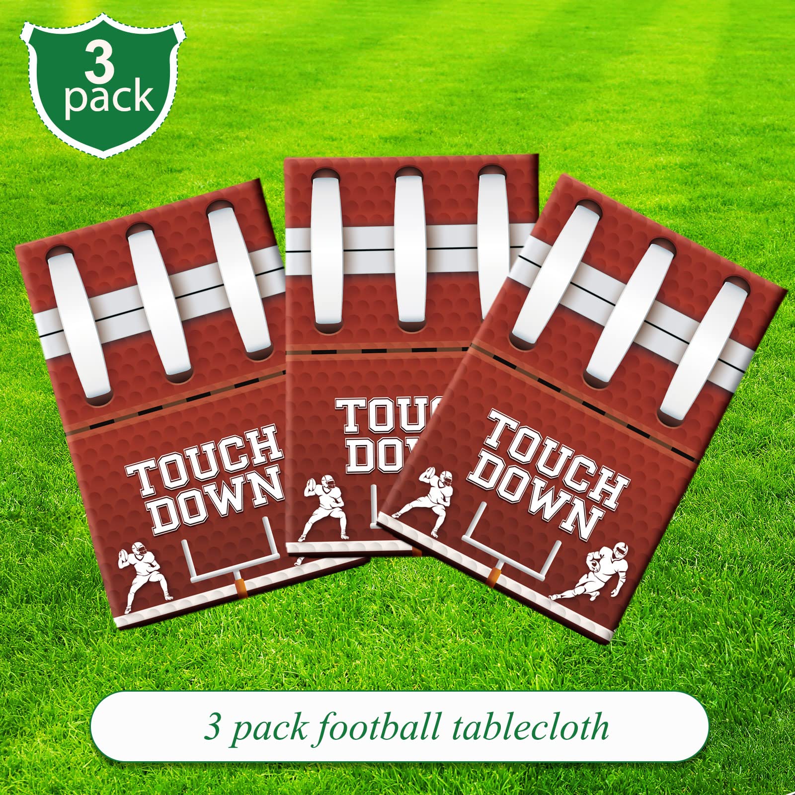 3 Pcs Football Party Tablecloths Plastic Football Field Tablecloths Rectangle Football Bowls Table Covers Football Touchdown Tablecloths for Game Day Baby Shower Birthday Party Supplies, 54 x 108 Inch