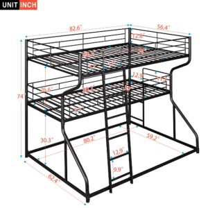 Triple Bunk Bed Full XL Over Twin Queen Metal Heavy-Duty 3 Beds Frame for Multi-Kids Boys Girls Teens Adults, Black