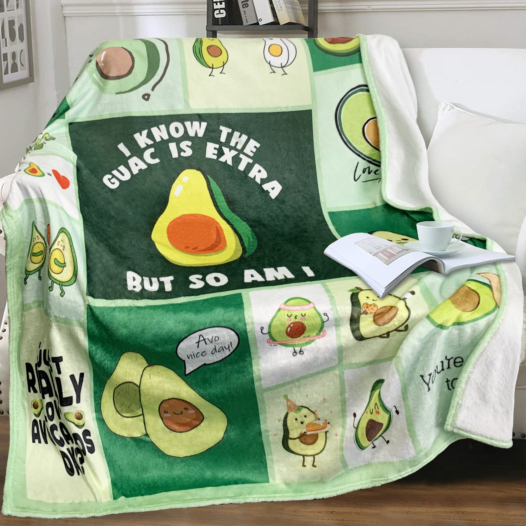 Avocado Blanket Flannel Throw Blanket Cartoon Fruits Cute for Daughter Son Child Teenager Snuggle Comfortable All Seasons Super Soft Bed Sofa Couch Foldable Unisex 130x150 Green 50x60