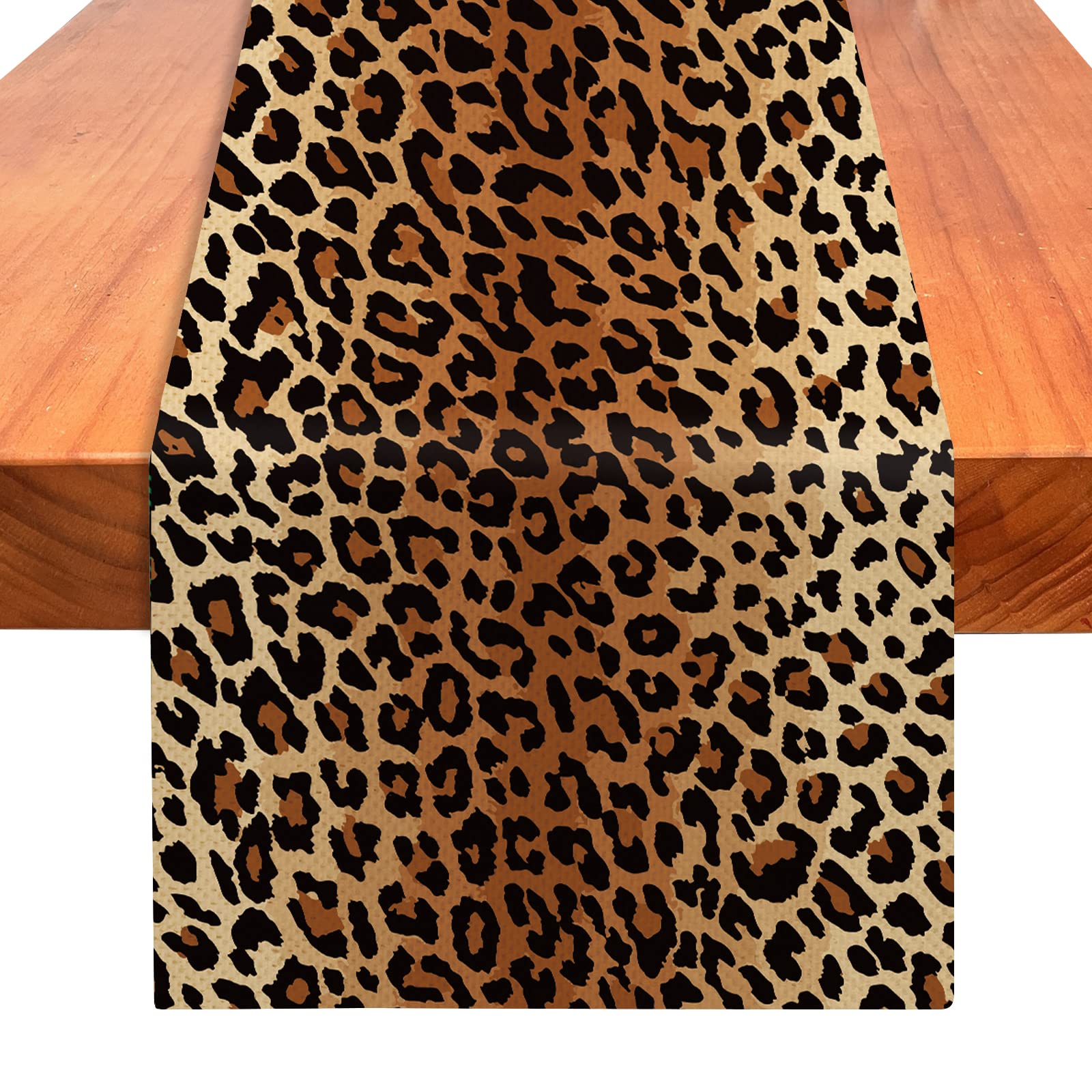 YOVOYOA Leopard Print Table Runner 72 Inches Long, Animal Style Table Runner Dresser Scarves, Wildlife Safari Burlap Dining Room Table Decor for Kitchen Farmhouse Indoor Outdoor Home Party