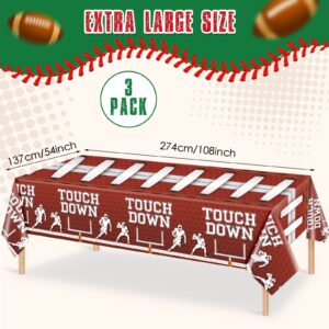 3 Pcs Football Party Tablecloths Plastic Football Field Tablecloths Rectangle Football Bowls Table Covers Football Touchdown Tablecloths for Game Day Baby Shower Birthday Party Supplies, 54 x 108 Inch