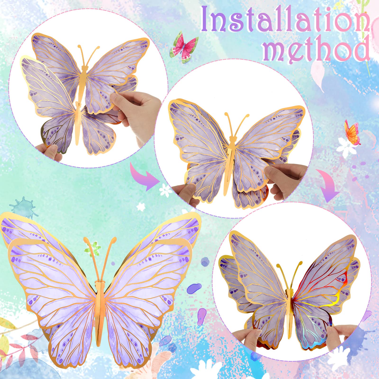 Geyee 10 Pcs Large Butterfly Centerpieces for Tables Butterfly Party Decorations 3D Paper Butterfly Table Toppers Centerpieces Wall Decor for Birthday Baby Shower Wedding Party Supplies(Purple)