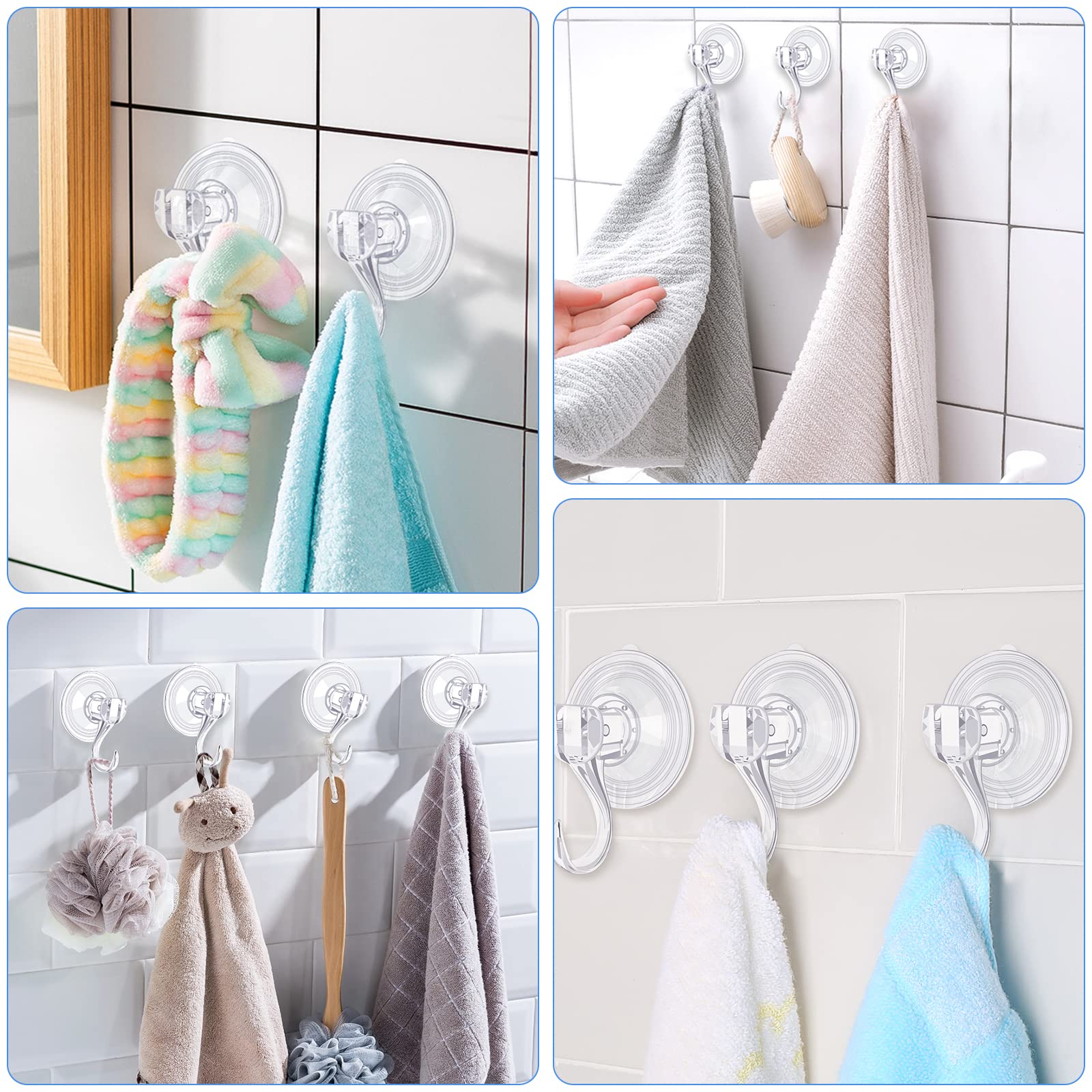 JUGEFORNI Wreath Hanger Suction Cup Hooks Reusable, 4 Pack Large Clear Heavy Duty Suction Hooks Hold 20 lb, Kitchen Bathroom Window Shower Suction Hanger for Wreaths, Towels, Loofah, Glass Door