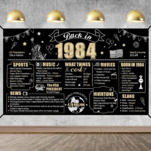 eiurteao large 40th birthday decorations back in 1984 banner backdrop for men women, happy 40 birthday sign poster party supplies, black gold forty bday photo background decor for outdoor indoor