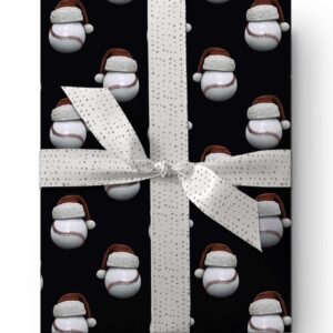 Cute Santa Hat Baseball Gift Wrap Thick Wrapping Paper Bball Themed Christmas Holiday Party Decoration (One 20 inch x 30 inch sheet)