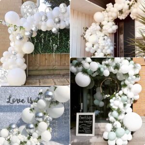 White Balloon Garland Arch Kit, 105Pcs White Balloons Different Sizes, 18 12 10 5Inch Wedding Balloons, for Engagement Birthday Baby Shower Bride Anniversary Gender Reveal Party Decorations