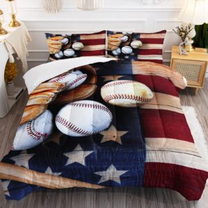 bailipromise baseball american flag comforter sets retro baseball bat and ball on foreground of star-spangled banner national sports decorative 3pcs bedding comforter with 2 pillow shams full size